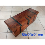 Caja Cofre Baúl De Madera Con Herrería 58x23x21cm