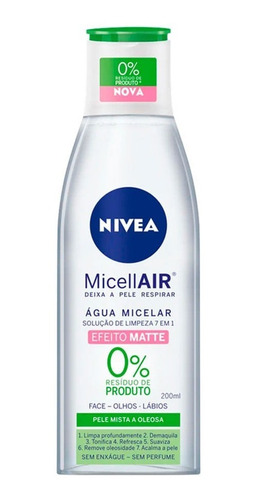 Água Micelar Efeito Matte Sem Perfume Nivea Micellair 200 Ml