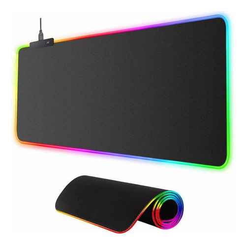 Rgb Mouse Pad Gamer, Alfombrilla Para Mouse Con Base De Goma Antideslizante, Base De Goma Antideslizante Alfombrilla Con Luz Led Para Teclado Y Ratón, 7luces Circulables, Tamaño 300x800x4mm Negro