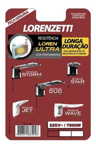 3 Resistência Lorenzetti Loren Ultra Acqua Storm  220v 6800w