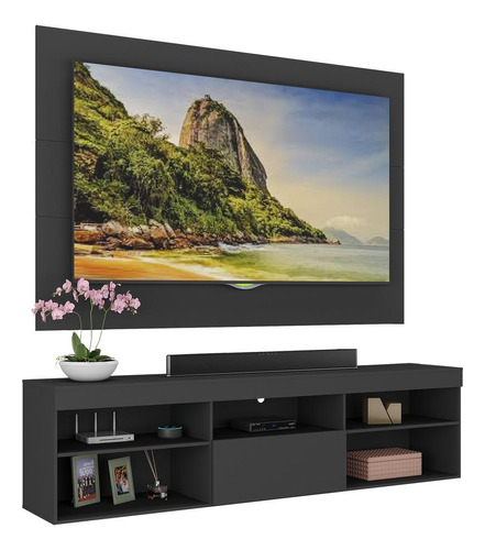 Rack Suspenso Com Painel Tv Até 65 Miami Multimóveis Mp1058 Cor Preto