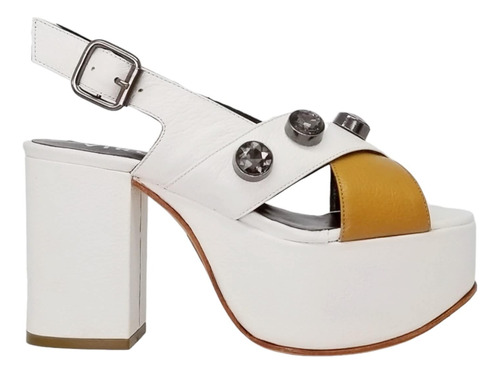 Sandalia Con Plataforma Viru Shoes 547 Cuero Blanco Y Suela