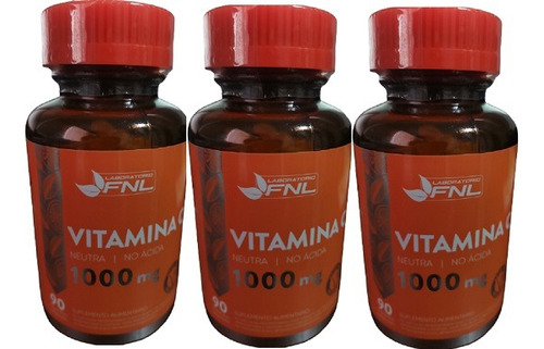Pack 3 Vitamina C 1000mg, 90 C/u 270 Cáps  Apto Veganos Fnl