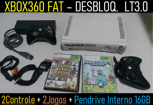 Xbox 360 Fat Desbl0. Lt3.0 + 2 Controle + Pen 16gb  + 2 Jogos - Xb2