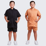 Kit 2 Conjuntos Infantil Kids Moletom Camisa Shorts Canguru