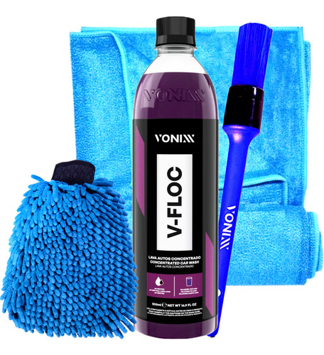 Shampoo V-floc Toalha Secagem Luva Microfibra Pincel Vonixx