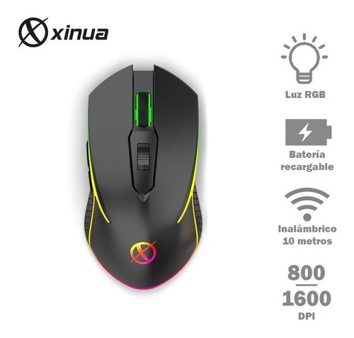 Mouse Xinua M7 Recargable Auto Sleep Luz Rgb 6 Botones Usb Color Negro