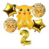 Paquete De 6 Globos Picakachu +6 Popotes/campana