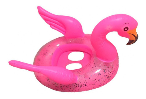 Bóia De Flamingo Com Asa E Gliter Para Bebê Criança Piscina