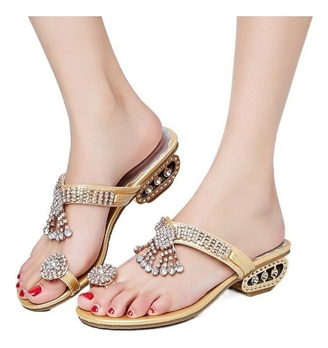 Sandalias Dama Elegantes De Diamantes Slip-on Puntera Clip