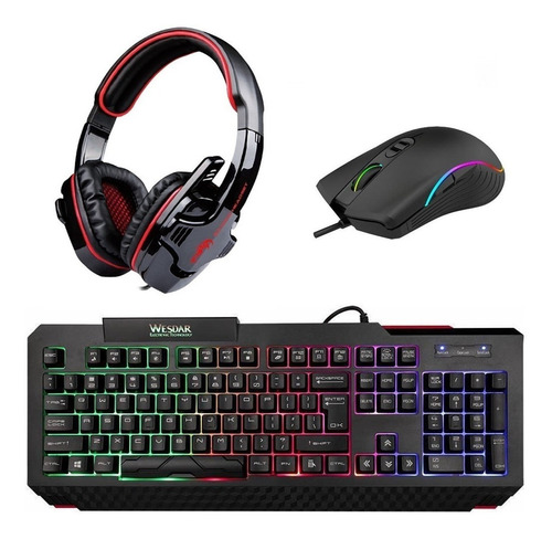 Combo Gamer Diadema + Mouse + Teclado Retroiluminado