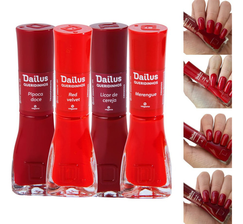  Kit Com 4 Esmaltes Dailus Queridinhos Vermelhos