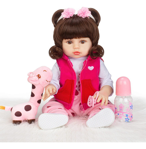  Boneca Bebé Reborn Menina Com Girafa - 100% Silicone