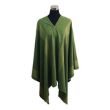 Poncho Listado Unisex 100% Lana - Largo - Verde