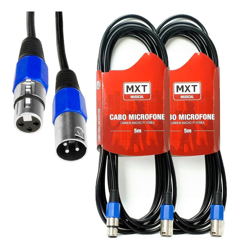 Kit 2 Cabo Microfone Xlr Macho X  Xlr Femea 5m Metros Mxt