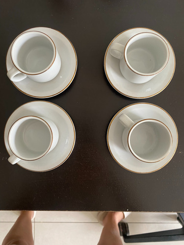 Juego 4 Tazas Cafe Con Platos Porcelana Tsuji