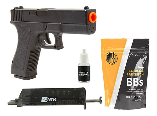 Pistola Airsoft Spring Glock + 1000 Bb + Speed Loader + Óleo