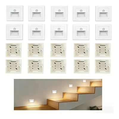 10 Lámpara De Escalera Empotrada Con Sensor De Movimiento, 2w Led, 3000k Luz Cálida,blanco- Para Pasillos, Habitaciones Y Muebles