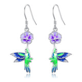 Aros Colibrí Pendientes Multicolor Y Flor Plata 925 Mujer