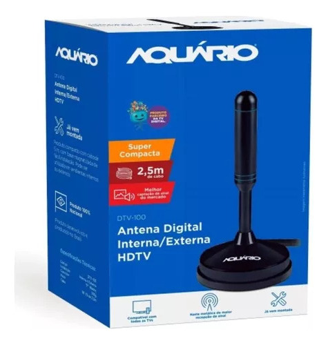 Antena Digital Dtv100 4 Em 1 Hdtv Vhf Uhf Fm Dtv-100 Aquario