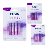 12 Pilhas Baterias Aaa Rec 1000mah Elgin - 03 Cartelas