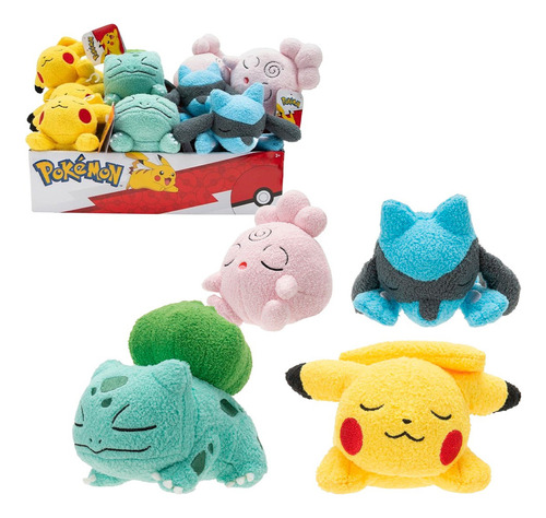 Peluche Pikachu, Bulbasaur, Igglybuff O Riolu Sleeping Plush Jazwares  Pokemon Pikachu Dormido  Y  Sleeping Plush  Y  5 Pulgadas Tamaño Mediano