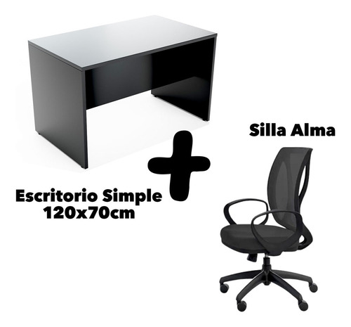 Escritorio Para Oficina Melamina 120x70cm + Silla Alma Color Negro