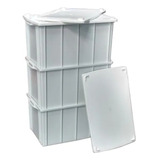 Caixa Plastica Container 140l Branca Com Tampa 1010 Cor Branco Listras