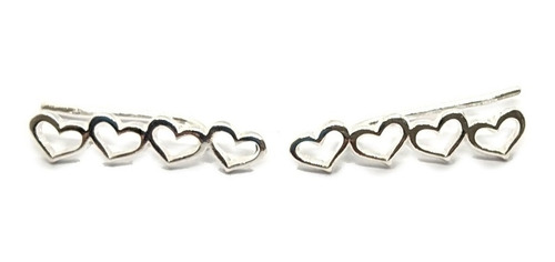 Aros Trepadores Corazones Contorno Plata 925