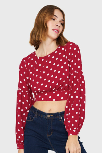 Blusa Crop Lunares Lazo Rojo Nicopoly