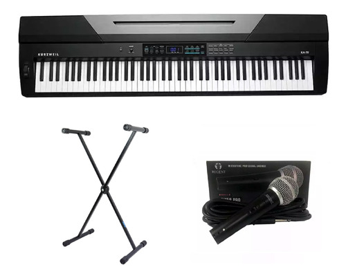 Kit Piano Arranjador Kurzweil Ka70 Suporte E Microfone