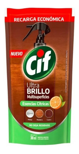 Limpiador Ultra Brillo Con Esencias Cítricas Cif 380ml