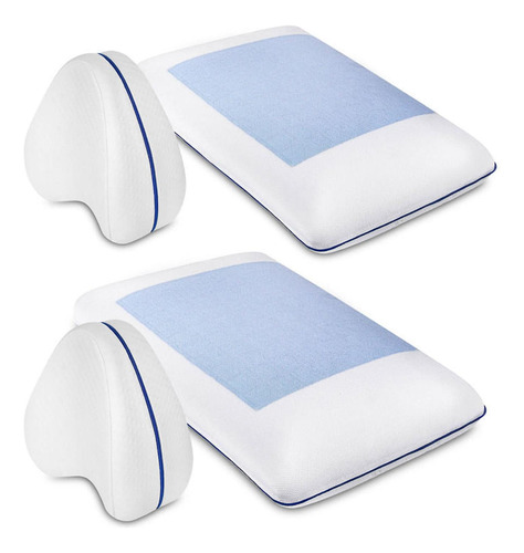 Set X4: 2 Almohadas Con Gel +2 Cojínes Ortopédicos De Apoyo