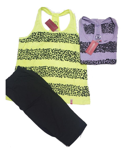 Pijama Verano Musculosa Y Capri Animal Print.negro Promesse