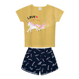 Conjunto Camiseta Com Shorts Infantil Feminino Unicórnio