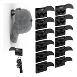 12 Perchas Adhesivas De Pared Para Gorras/sombreros - Negro