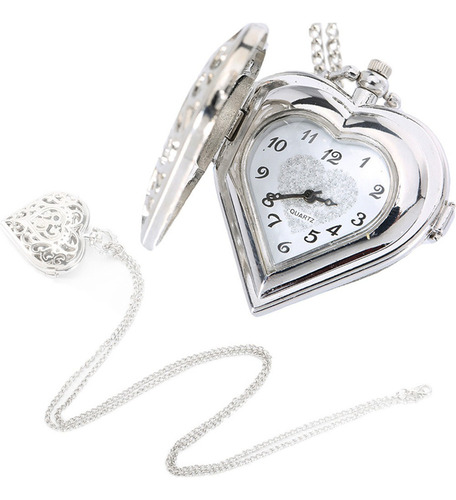 Collar De Reloj De Bolsillo En Forma De Corazón De Cuarzo Hu