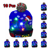 Lote 10 Gorro De Navidad Con Luz Led Regalo Navideño Mayoreo