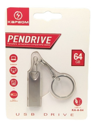 Pendrive Kapbom 64gb Ka-a-64 2.0 Cor Prateado