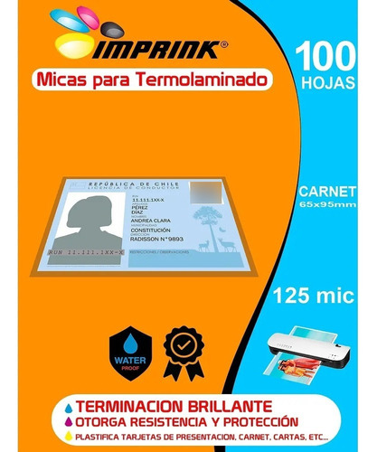 100 Micas Laminas Plastificado Brillantes Carnet / 125 Mic