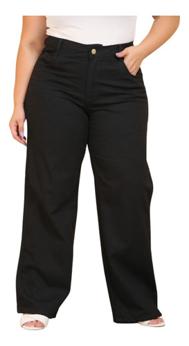 Calça Wide Leg Jeans Plus Size Lisa Pantalona