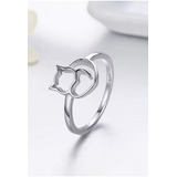 Anillo Plata Gato Corazon Mujer Moda 2022 Con Caja