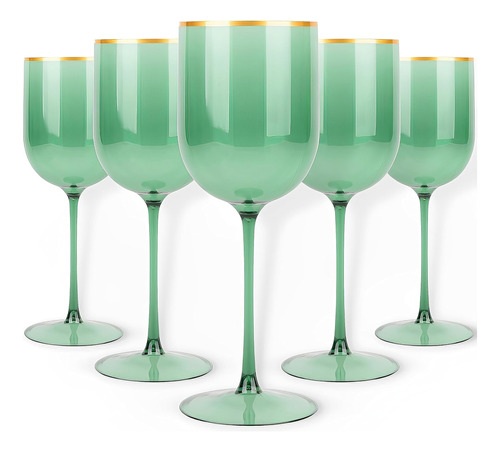 Copas De Vino De Plástico Verde Cielo Azul Con Borde Dorado,