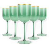 Copas De Vino De Plástico Verde Cielo Azul Con Borde Dorado,