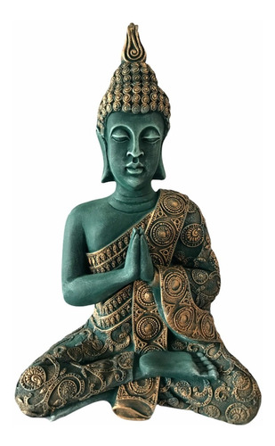 Estatueta Buda Hindu Grande 38cm Linda Pintura Realçada 