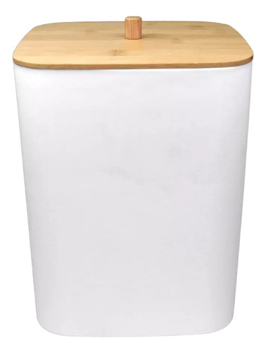 Cesto Residuos Basura Para Baño Con Tapa Madera Bambu 5 Lts