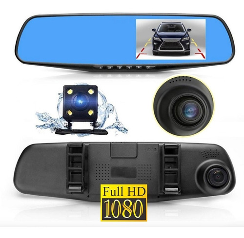 Espejo Retrovisor Universal 2 Cámaras Full Hd Dvr Reversa