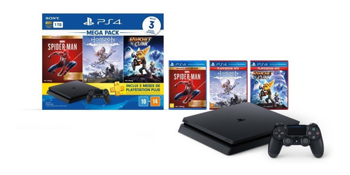 Console Playstation 4 Slim Hits Bundle V15 1tb Mega Pack Cor Preto