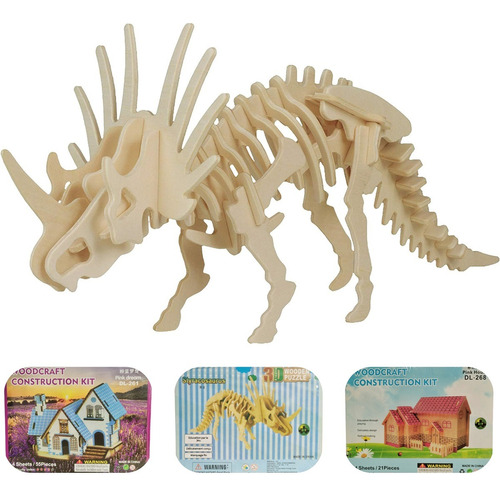 10 Rompecabezas 3d Dinosaurios Autos Casas Madera Niños