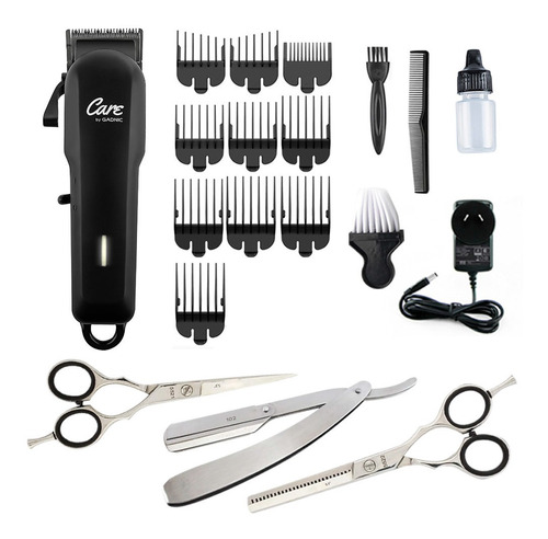 Kit Maquina Cortar Pelo Profesional + Set Tijeras Peluqueria Color Negro